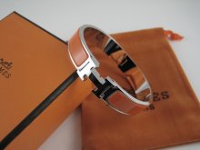 Hermes Orange Enamel Clic H Bracelet Narrow Width (12mm) In Silver